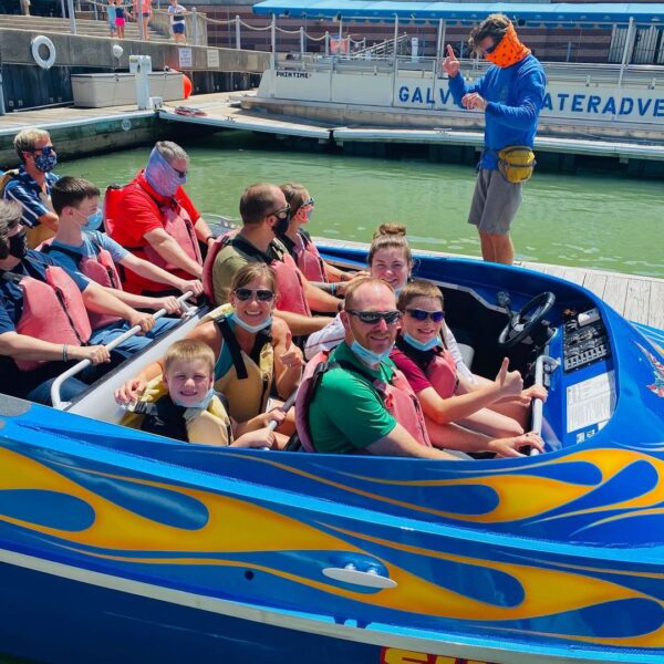 Family on boat ride at Galveston Water Adventures